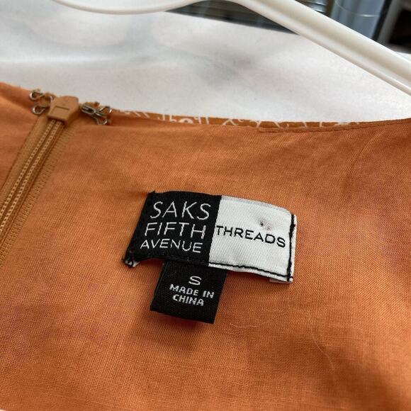 Vintage Threads‎ Saks Fifth Avenue Orange Embroidered Dress Size S Boho Peasant - Picture 5 of 13